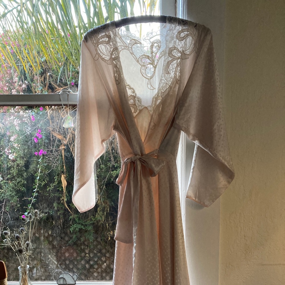 Vintage Natori I. Magnin Satin and Lace Robe and Slip Set